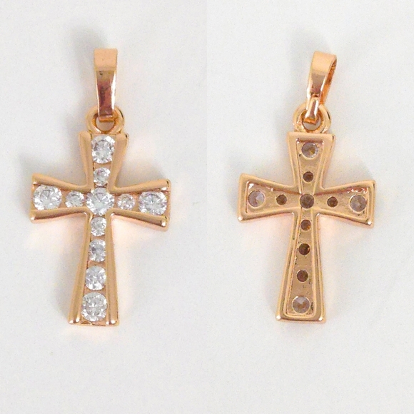 Christian Cross Rhinestone Black Silver Gold Pendants for Necklaces (Set of 3) - Picture 3 of 4
